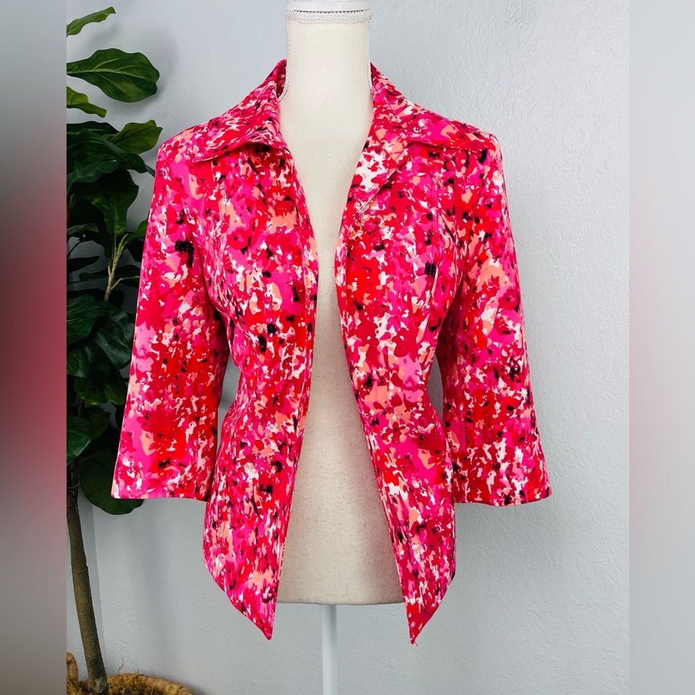 Kim Rogers Fuchsia Pink Floral Daisy Open Blazer